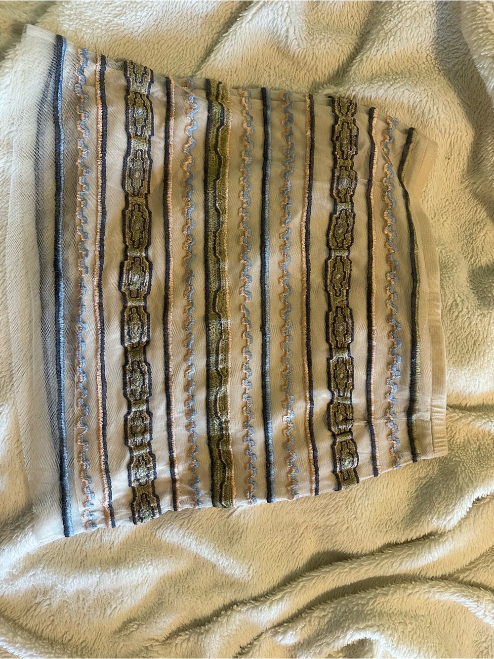 Chan Luu Striped Embroidered Mini Skirt in Cream, Olive, Navy